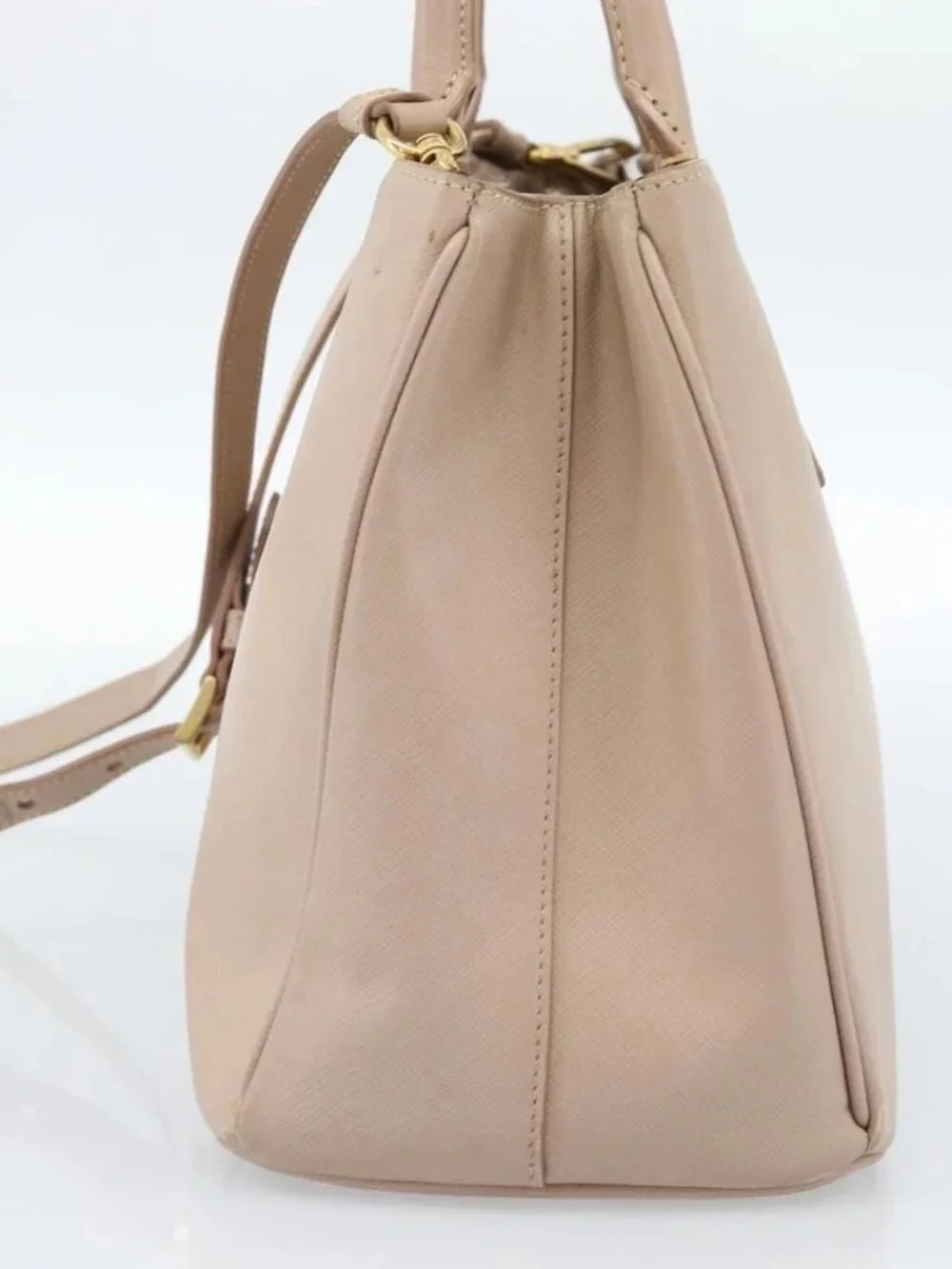 PRADA Hand Bag Safiano Leather 2way Beige Gold Auth